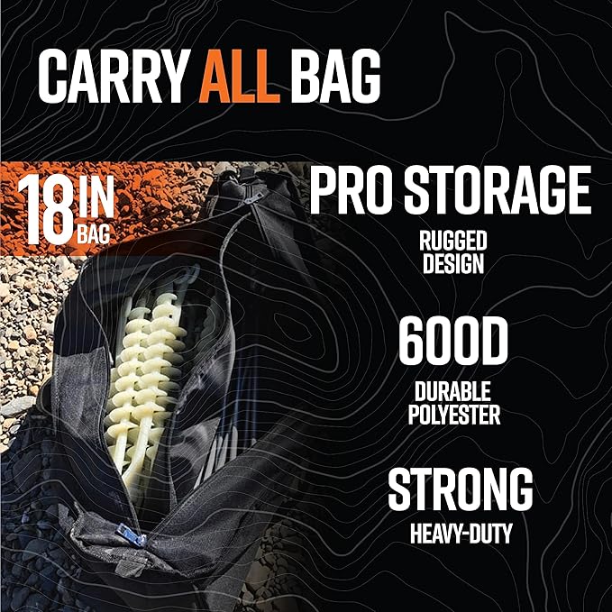 GROUNDGRABBA Screw in Tent Stake for Normal to Hard Ground | Premium Drill Driven Ground Anchor Earth Screws | 12X Pro Stakes 12X Closed Hooks 1x Masonry Drill Bit 1x Carry-All Bag
