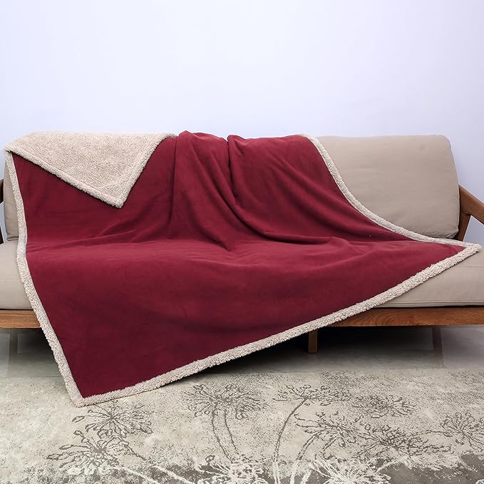 Catalonia Waterproof Blanket Washable Leakproof Bed Cover for Couples Reversible Protector Blanket for Bed Couch Sofa 80X90 inches Wine