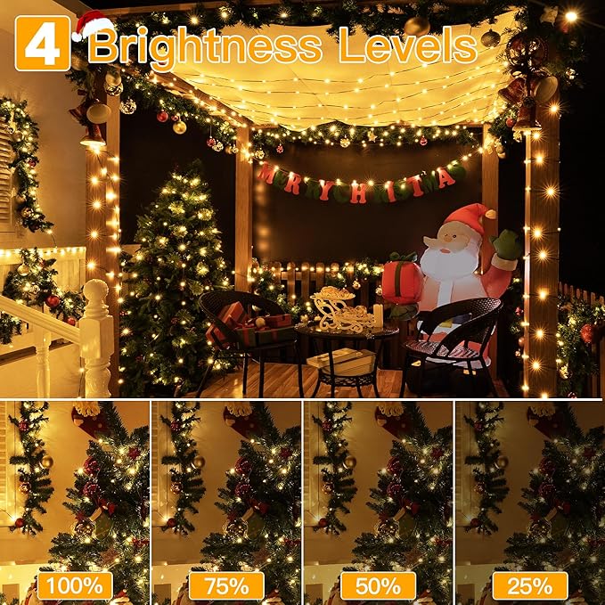 Ollny Christmas Lights 1000 LED 330 FT IP67 Waterproof Plug in Christmas Tree Lights with Remote 8 Modes 3 Timers Dimmable House Xmas Indoor Decorations String Light (Warm White) (Pack of 2)