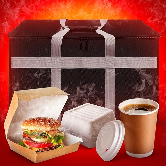 Insulated Food Delivery Bag - 23x14x15 inches - Water-Resistant Interior - Ideal for Commercial Catering - Reusable Grocery Bag - Professional and Heavy-Duty - XXL - Black