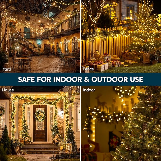 Joiedomi 600 LED Christmas Lights Outdoor197 FT Warm White Christmas Tree Lights with 8 Modes Timer PVC Clear Wire String Lights with Reel for Indoor Outdoor Holiday Xmas Eve Night Decorations