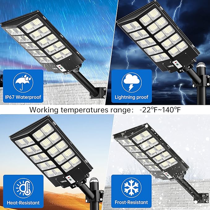 JAYNLT Y-5200W Solar Street Lights Outdoor520000LM 6500K Commercial Parking Lot Lights Dusk to Dawn Waterproof Solar Security Flood Lamps with Motion Sensor and Remote for Yard Garage Driveway