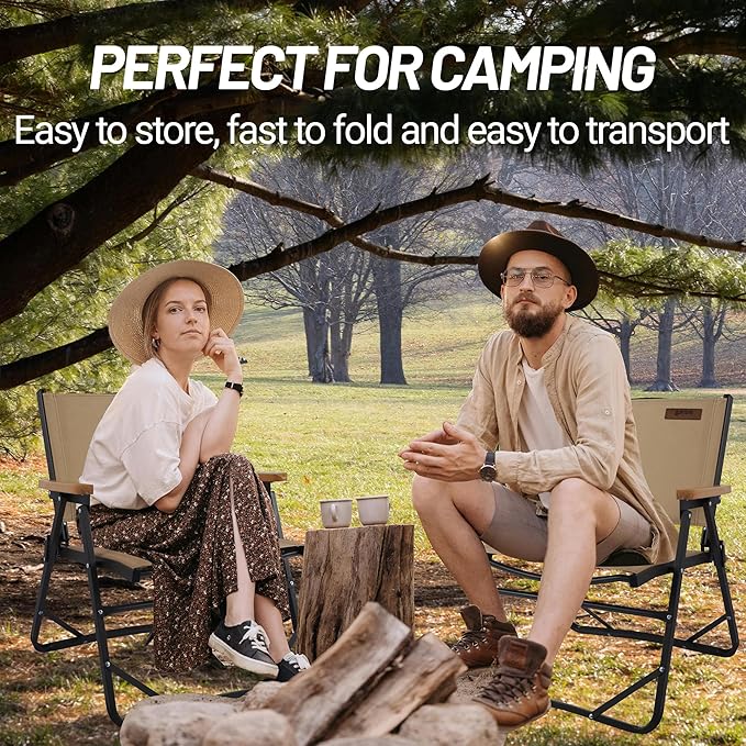 Lightweight Folding Camping Chair Gravel Brown Aluminum Outdoor Beach Chair with Solid Wood Armrest Portable Collapsible Fishing Chair for Hiking Beach Backpacking Lawn Picnic (1)