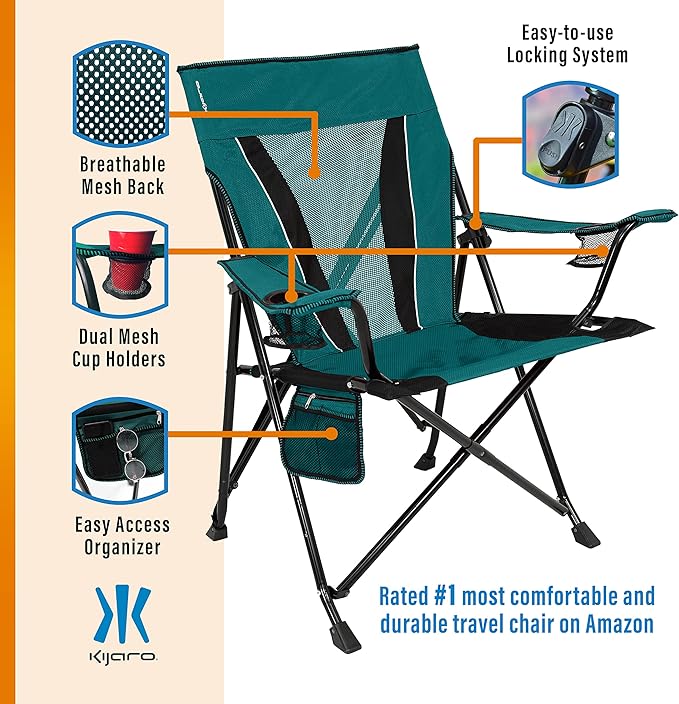 Kijaro XXL Dual Lock Portable Camping Chair - Supports Up to 400lbs - Enjoy The Outdoors in a Versatile Folding Sports &amp Outdoor Chair