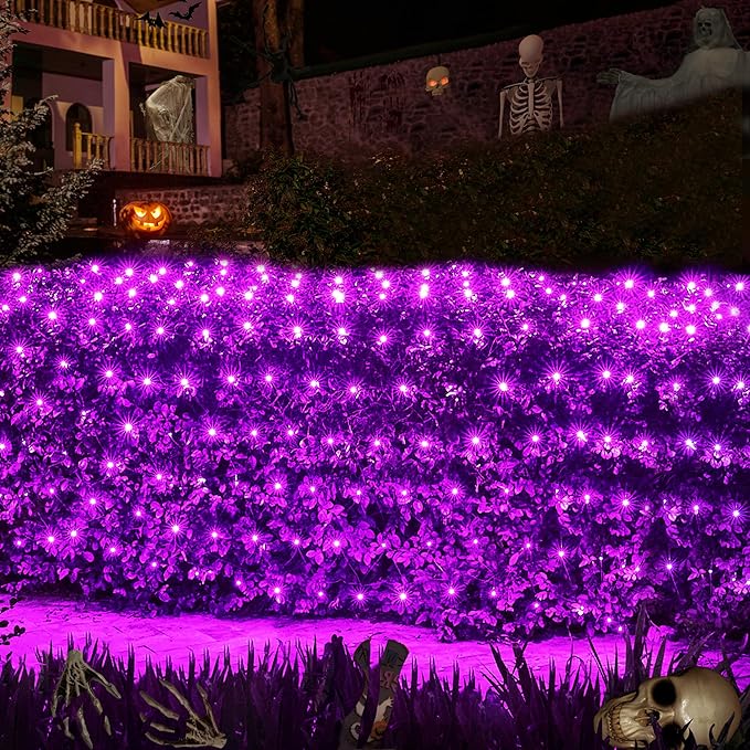 WBao Halloween Lights Outdoor 360LED 11.5ft x 6.9ft Halloween Net Lights with 8 Modes Timer Connectable Waterproof &amp Dark Green Wire for Lawn Bushes Shrubs Outdoor Holiday Decorations Purple