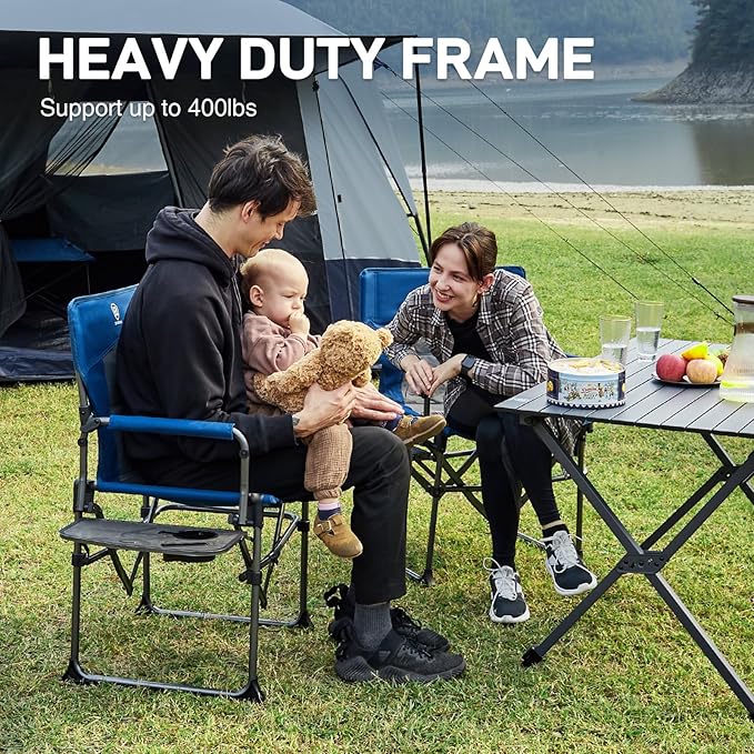 EVER ADVANCED Camping Directors' Chair with Side Table Portable Folding Chair with Compact Size Heavy Duty Lawn Chair with Pocket for Camping Lawn Sports and Fishing 400lbs Blue 2 Pack