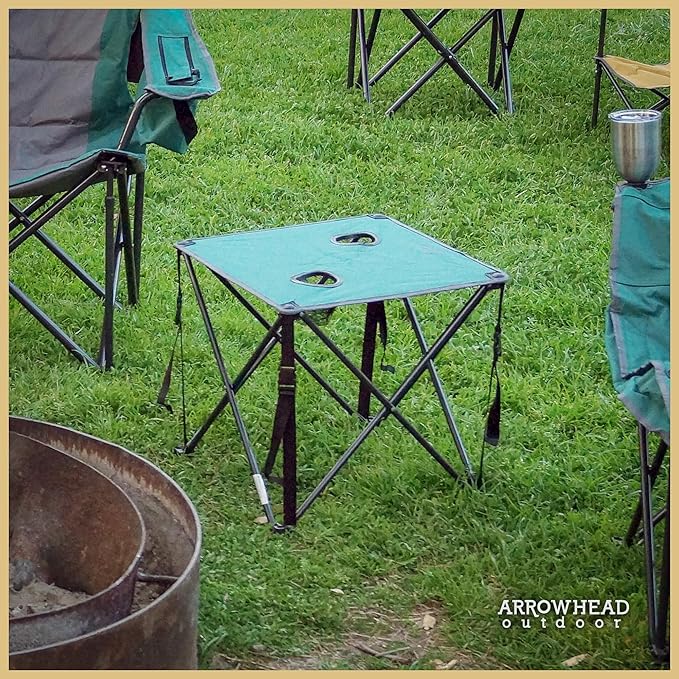 ARROWHEAD OUTDOOR 26” (66cm) Portable Camping Folding Table 2 Cup Holders Square Carrying Case Steel Frame High-Grade 600D Canvas