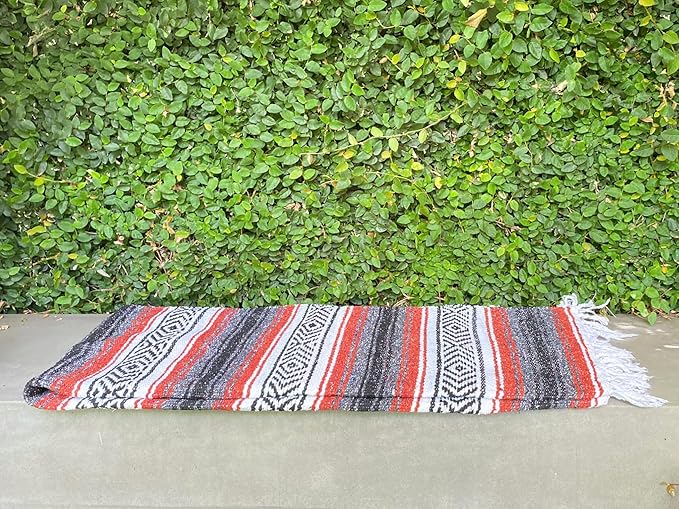 Del Mex Classic Mexican Blanket Large Authentic Woven Falsa Throw (70x50) Artisan Southwest Décor for Beach Yoga Outdoors (Terracotta)
