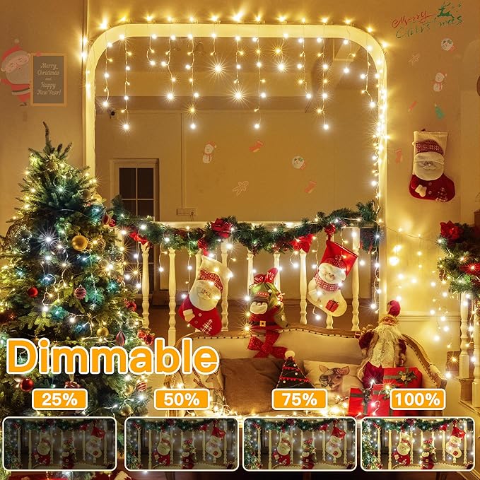 Ollny Icicle Lights for Outside 504LED 41FT Warm and Cool White Christmas Light with Remote 8Modes Timers Waterproof Plug in Connectable Hanging Lights for Outdoor Indoor House Roof Holiday