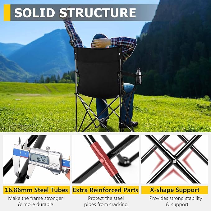 Joyfair Portable Camping Chair Outdoor Lawn Folding Chairs for Adults Heavy Duty Large Foldable Chairs for Beach Fishing Tailgating and More Outdoor Sport Carry Bag &amp Cup Holder