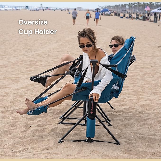 Arrowhead Outdoor Folding Hammock Camp Chair with Detachable Footrest Stabilized Feet Padded Headrest and Seat Large Cup Holders 300 LBS Weight Capacity for Camping Beach Tailgating