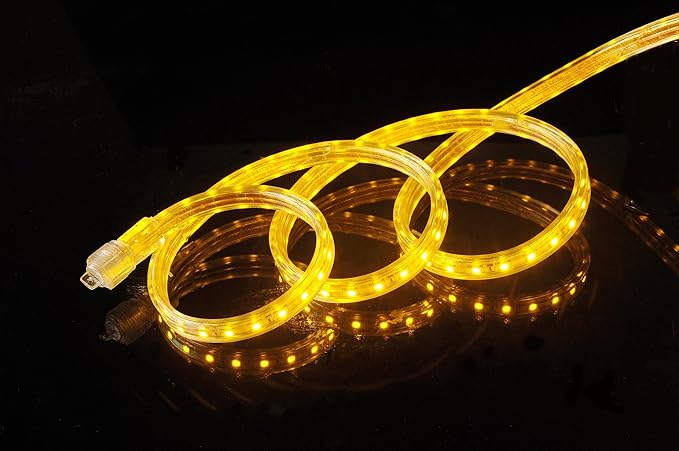 CBConcept UL Listed 164 FeetSuper Bright 45000 Lumen Yellow Dimmable 110-120V AC Flexible Flat LED Strip Rope LightCommercial Grade Indoor Outdoor use Ready to plug n shine