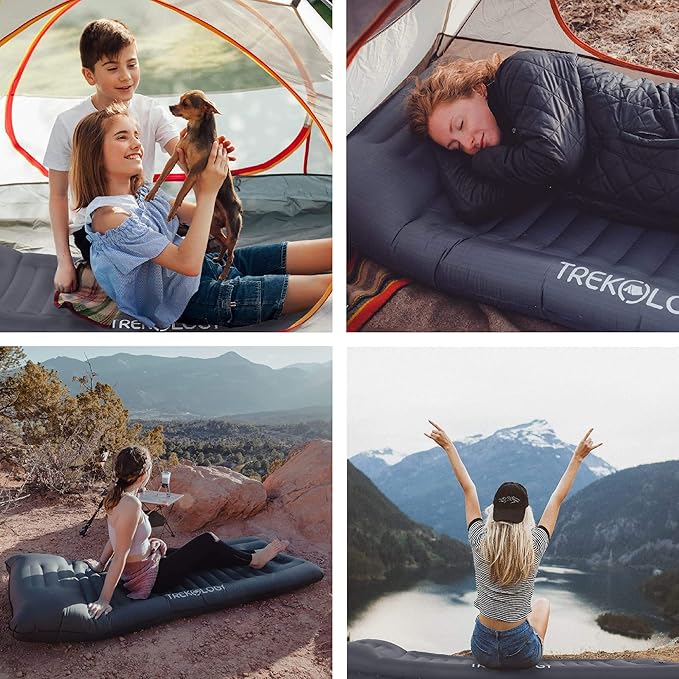 TREKOLOGY Sleeping Pad for Camping - Infaltable Mat – 73.2x 29.9 Premium with Built‑in Pump Neck‑Support Pillow Thick 4.9 Height – Ultralight Sleep Pad for Tent Backpacking &amp Travel