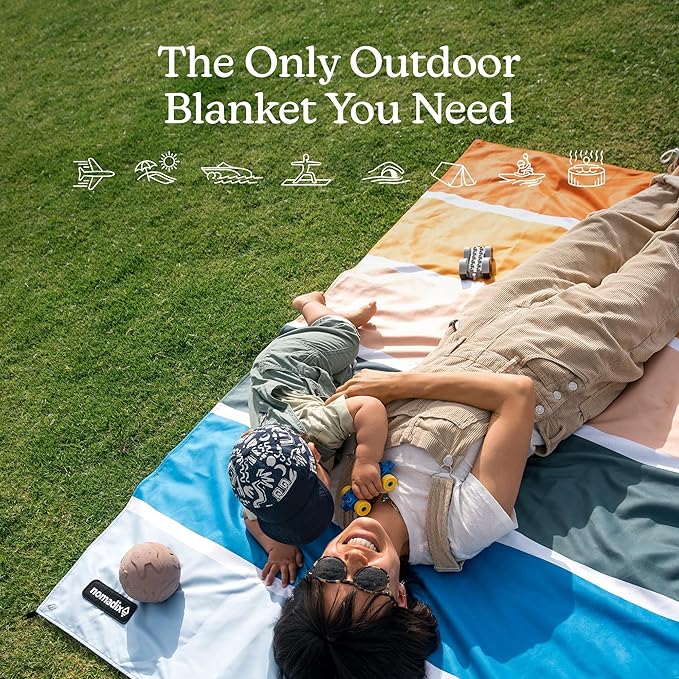 Nomadix Festival Blanket - Perfect for Picnics Camping &amp Lawn Seating - Plush Top &amp Water Resistant Base - Made with Post Consumer Recycled Materials - Stripes Retro - 60:x 72