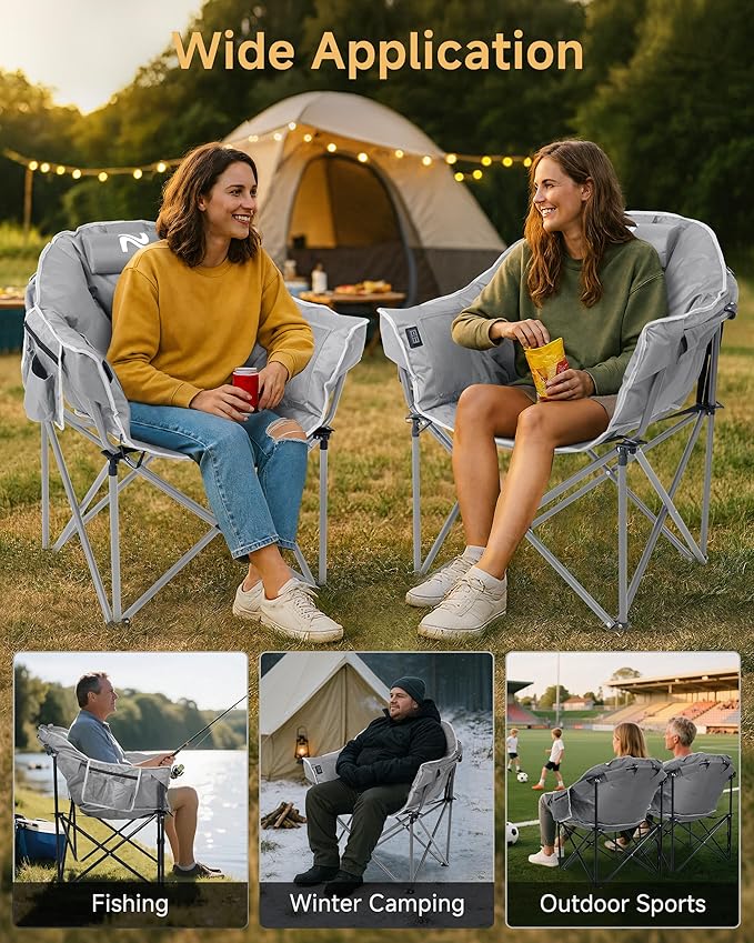 Slsy Heated Camping Chair Oversized Outdoor Portable Heated Folding Chair Heavy Duty 500 lbs Support Padded Seat for Outdoor Sports Camping Patio and Picnics