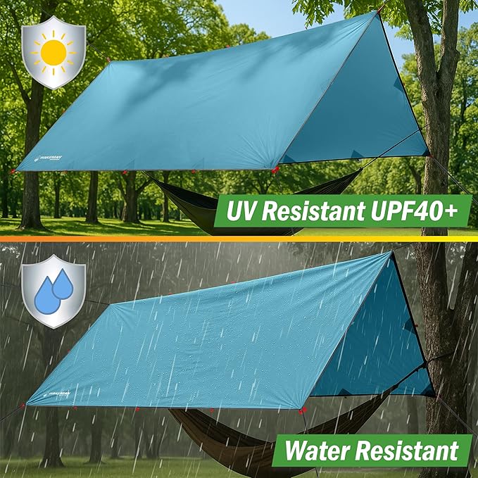 Camping Tarp for Tent or Hammock Rain Fly - 10 x 12 Tarp for Camping Hiking Backpacking or Portable Lightweight Survival Shelter UV Protection and 3000mm Water Resistant by Wakeman Outdoors (Blue)