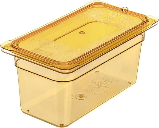 Carlisle FoodService Products Storplus High Heat Food Pan Steam Table Pan Chafing Pan with Spoonable Corners for Catering Buffets Restaurants High Heat Plastic 1/3 Size 6 Inches Deep Amber