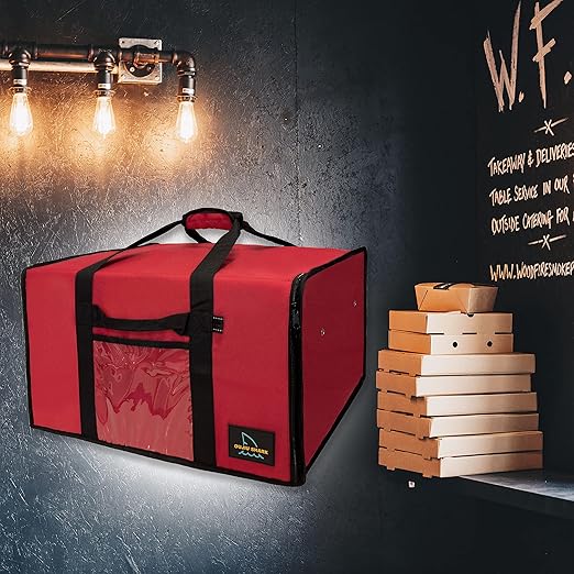 OujiuShark Insulated Pizza Bags for Delivery 20in x 20in x 12in Commercial Pizza Warmer Bag Large Pizza Carrier for Hot and Cold Food (Red)