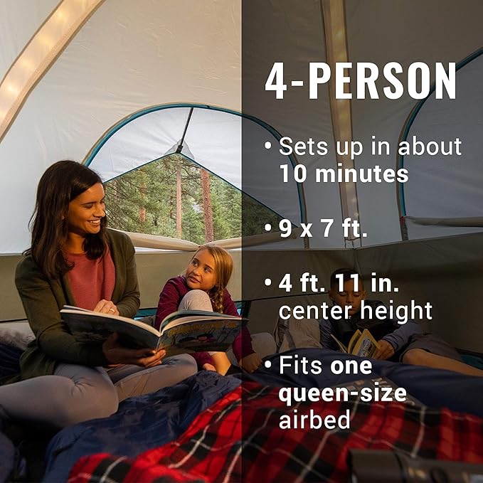 Coleman OneSource Rechargeable 4/6 Person Camping Tent with Airflow System &amp LED Lighting Includes Rainfly Tent Fan Lights and Interchangeable Battery Pack Easy Setup Tent for Camping