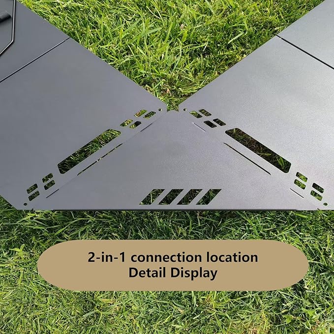 Outdoor portable folding carbon steel camping table suitable for camping barbecue picnic RV outdoor cooking travel - single or set (Black combination set inch 6.3 inch 19.7 inch 15.5)