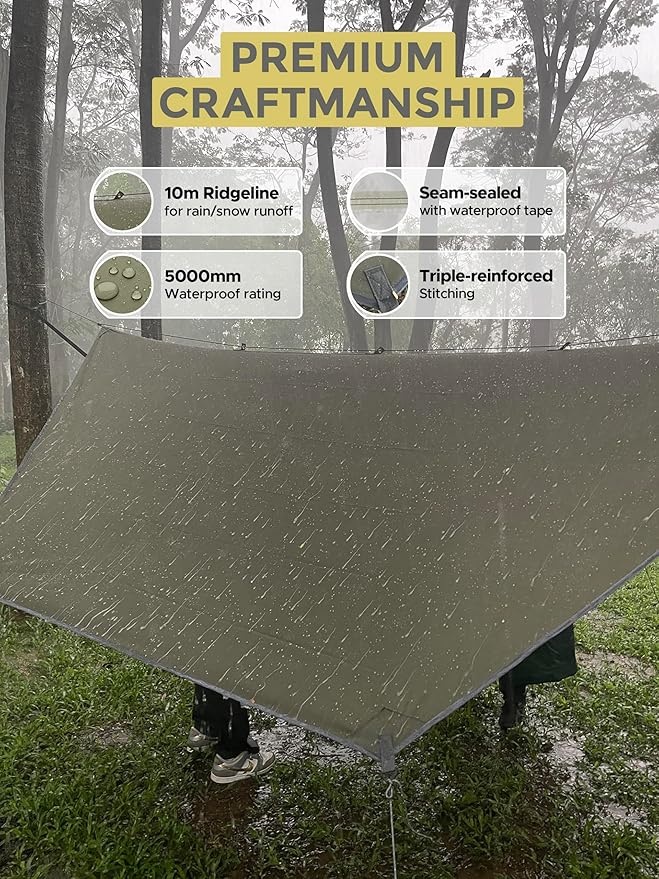 Miztli Camping Hammock with Net &amp Rain Fly All-in-1 - Double &amp Single Portable Hammock Ripstop Nylon Complete Kit w/Adjustable Tree Straps for Backpacking Outdoor Travel