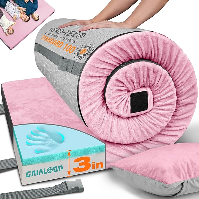 3 Inch Memory Foam Camping Mattress Dual Layer Thick Sleeping Camp Pad for Car Tent Cot Roll-Up Portable Glamping Floor Bed for Guests Sleepover
