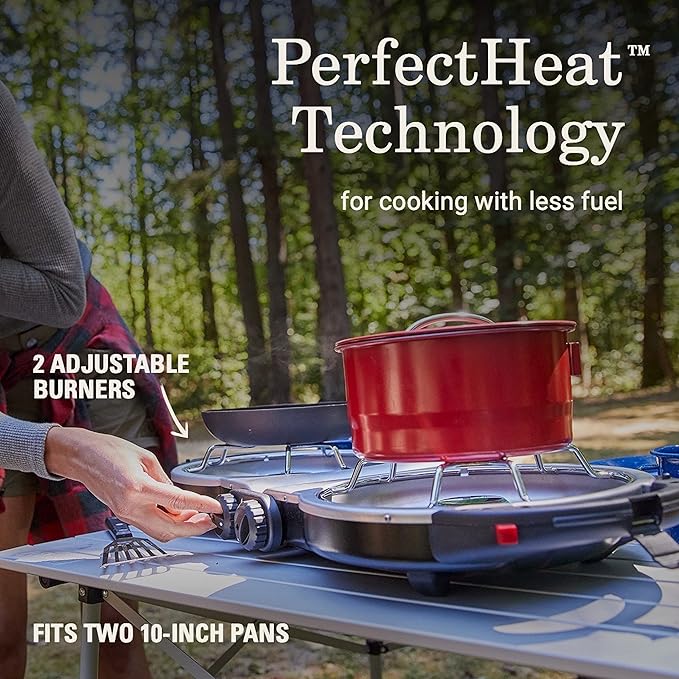 Coleman Fold ‘N Go 2-Burner Propane Stove Dual Adjustable Burners with 20000 BTUs of Power &amp InstaStart Ignition Great for Camping Tailgating Grilling &amp More