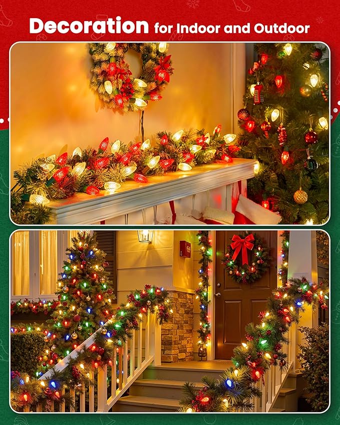 Brightown C9 Light Strand 50FT Green Cord Outdoor String Lights Christmas Stringer with 12 Socket Spacing C9/E17 Intermediate Base Indoor/Outdoor Stringer Set for Christmas Decor Patio