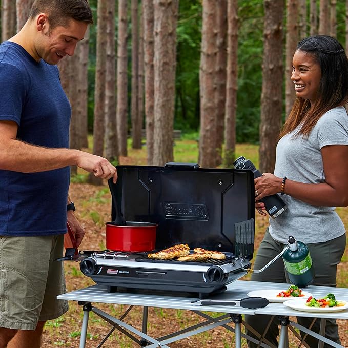 Coleman Tabletop 2-in-1 Camping Grill/Stove 2-Burner Propane Grill &amp Stove with Adjustable Burners &amp 20000 BTUs of Power Great for Camping Tailgating Grilling