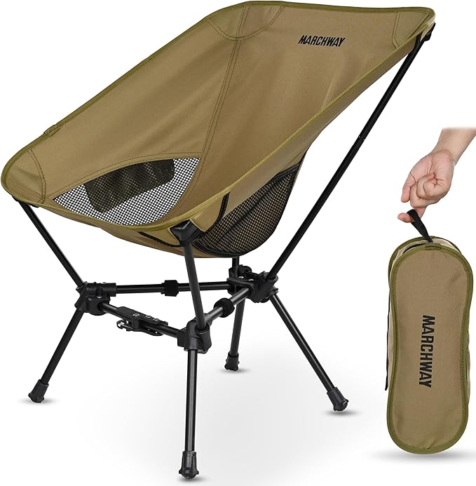 MARCHWAY Lightweight Folding Camping Chair with Spring Lock Stable Compact Portable for Outdoor Camp Travel Beach Picnic Festival Hiking Backpacking (Lowback Khaki)