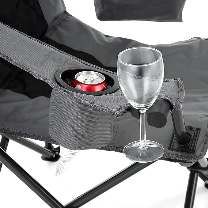 ARROWHEAD OUTDOOR Portable Deluxe Folding Camp Quad Chair w/Headrest Glass &amp Cup Holders Armest 6-can Cooler Heavy Duty Carry Bag 550 lbs Weight Capacity