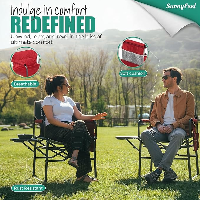 SUNNYFEEL Camping Directors Chair Heavy DutyOversized Portable Folding Chair with Side Table Pocket for Beach FishingTripPicnicLawnConcert Outdoor Foldable Camp Chairs