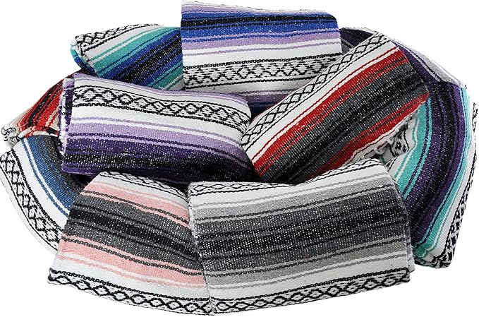 Cozumel Authentic Mexican Blankets (10-Pack) - 72x48 Woven in Mexico - Serape Throw Blanket for Yoga Studio Outdoor Picnic/Camping/Beach Saddle Blanket Bed/Home Decor (Assorted Random)