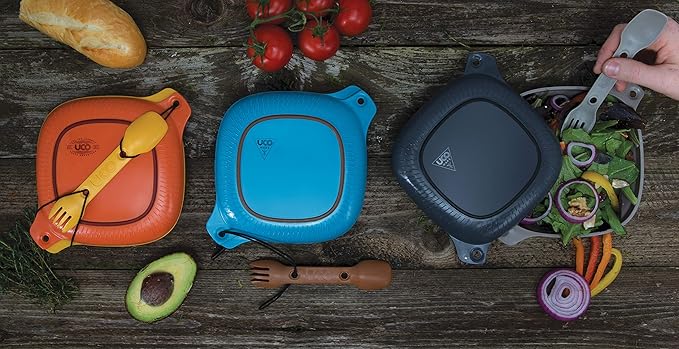 UCO 4-Piece Camping Mess Kit with Bowl Plate and 3-in-1 Spork Utensil Set Classic Blue