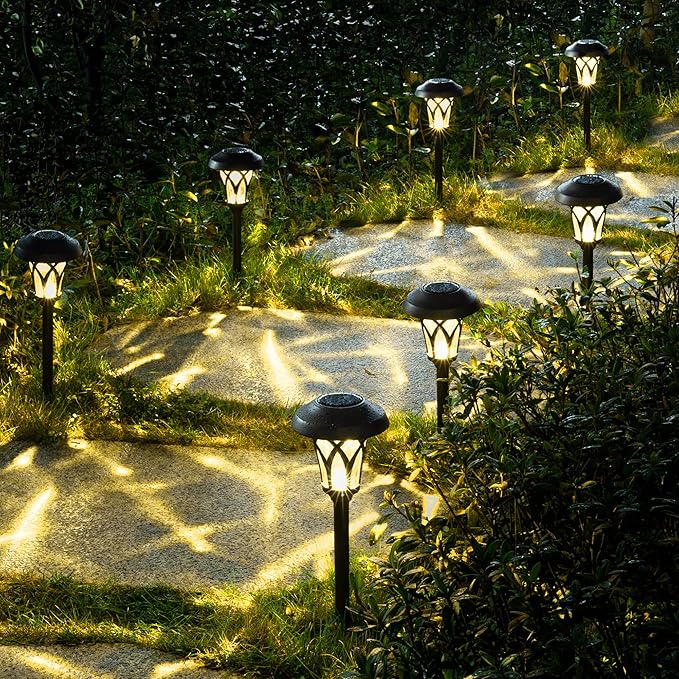 GIGALUMI 6 Pack Solar Pathway Lights Outdoor Metal Glass &amp ABS Solar Landscape Lights Waterproof IP65 Warm White Solar Powered Garden Lights for Yard Patio Walkway Driveway (Brown)