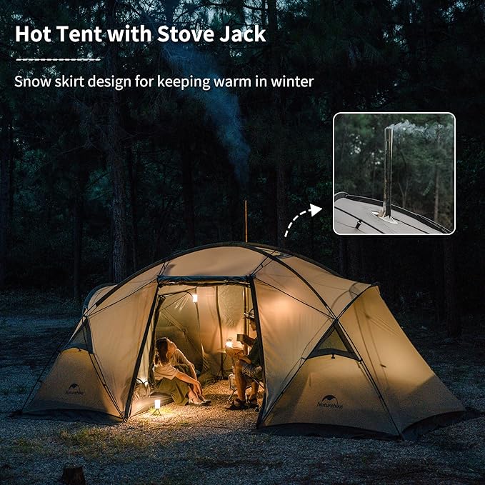 Naturehike Massif Hot Tent with Stove Jack Waterproof Windproof 4 Season Tent 2/4 Person Cold Weather Winter Tents for Camping