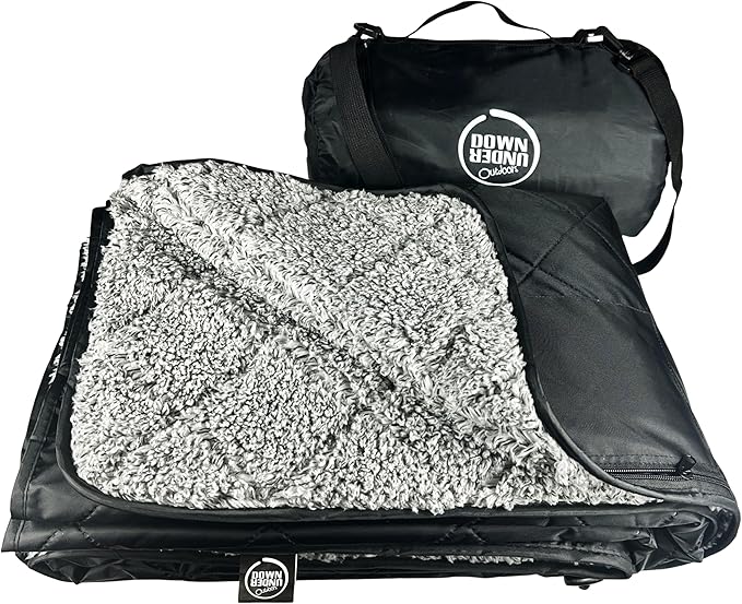 DOWN UNDER OUTDOORS Large Waterproof Windproof Extra Thick 350 GSM Quilted Fleece or Sherpa Stadium Blanket