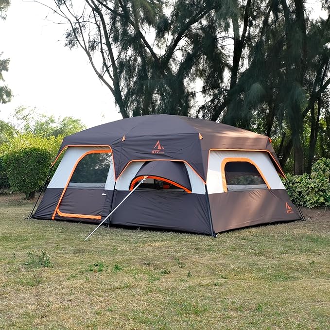 KTT Extra Large Tent 10-12-14 Person(Style-B)Family Cabin Tents2 Rooms3 Doors and 3 Windows with MeshStraight WallWaterproofDouble LayerBig Tent for OutdoorPicnicCampingFamily Gathering