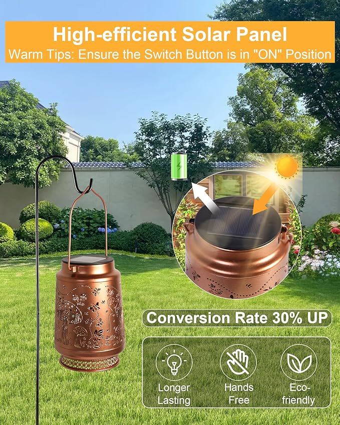 2 Pack Mushroom Solar Lanterns Outdoor Waterproof Garden Decor Birthday Gifts for Women Mom Grandma Sister Metal Hanging Solar Lights Outside Decorative for Backyard Patio Lawn Pathway Landscape