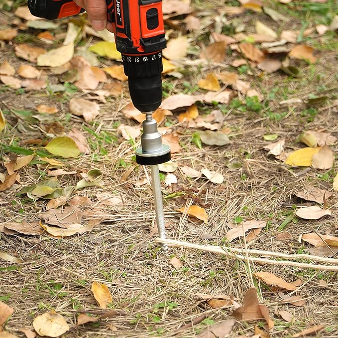 8 Pcs Drillable Tent Stakes 12 | Hex Pegs | Heavy Duty Metal Tent Anchors &amp Camping Spikes with 17MM Hex Drill Adapter and Storage Bag