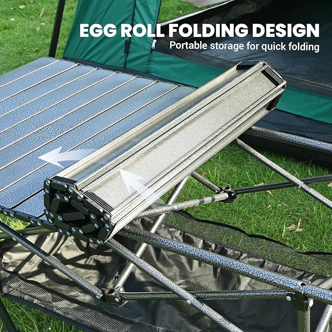 KINGROCK Camping Table Foldable Height Adjustable Aluminum Roll Up Table with Easy Carry Bag for Outdoor Camping Backyard BBQ Beach and Picnic (Black)