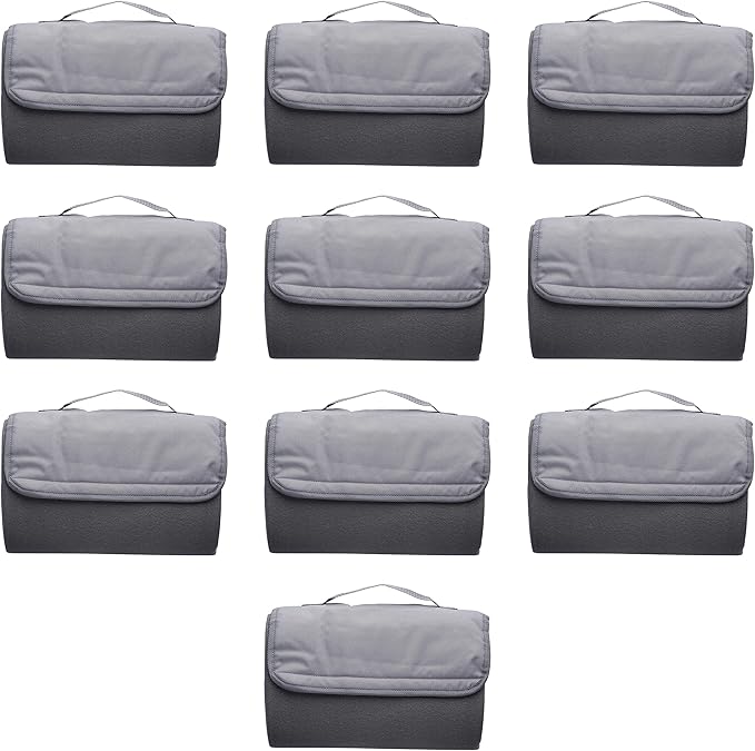 DISCOUNT PROMOS Roll Up Picnic Blankets Set of 10 Bulk Pack - Great Outdoor Blanket for Camping Picnic Beach Sports Outdoor Activities - Grey