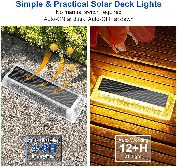 Lacasa Solar Deck Lights Solar Light Outdoor Waterproof IP68 8 Pack Solar Powered Pathway Yard Driveway Step Landscape Lights LED Lighting 50LM for Garden Path Walkway Stair Patio Warm White 2700K