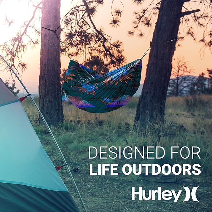 Hurley Duo Camping Hammock - 1 Person Portable Hammock for Camping Heavy Duty Hammock with Parachute Nylon Fabric - Camping Accessories &amp Camping Gear for Outdoor Activities - Holds Up to 400lbs