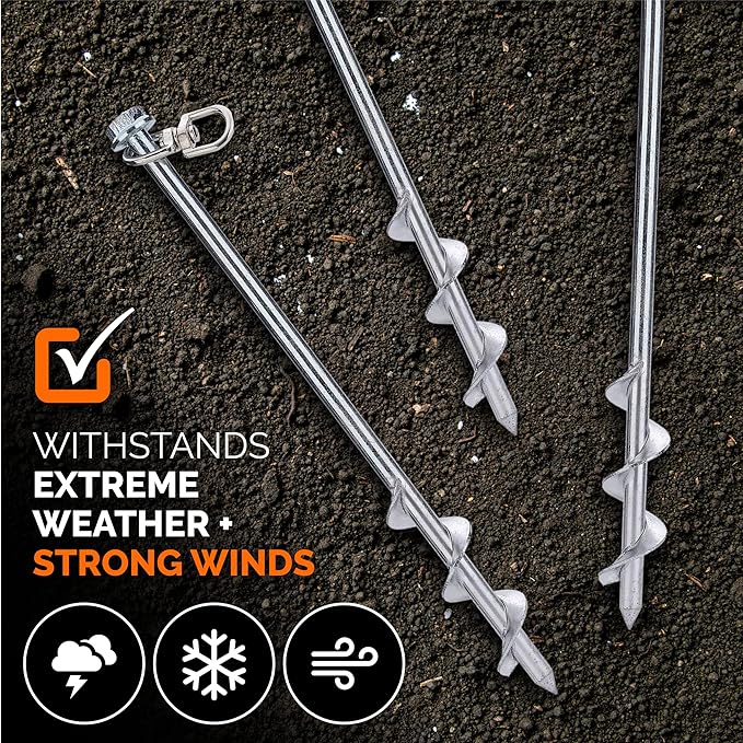 Ground Anchors Screw in - 12 Set of 16 with Drill Bit - Earth Anchors - Ground Stakes Heavy Duty - Mobile Home Anchors - Shed Anchor Kit - Swing Set Anchors - Tree Stakes - Awning Canopy Anchor