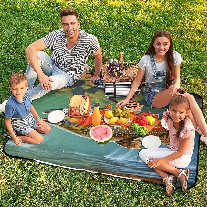 Brook Trout Fly Fishing_79629943 Print Zipper Style Picnic Mat Waterproof &amp Heat-Insulating Foldable Into A Shopping Bag