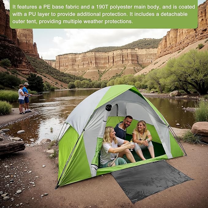 XL 6 Person Dome Camping Tent Double Layer Waterproof Removable Rain Fly for Outdoor Hiking Fishing (6 People Green)