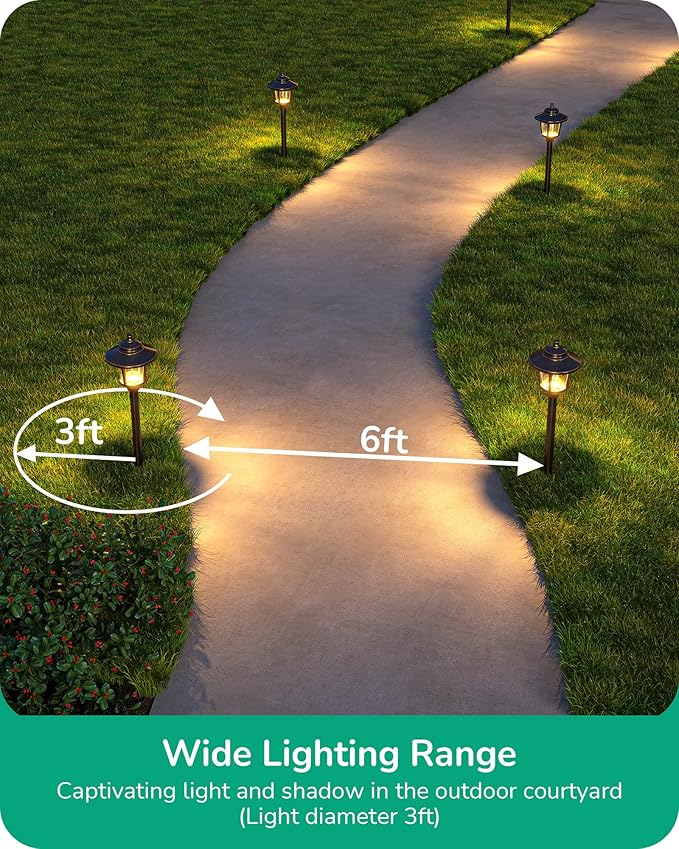 EDISHINE Low Voltage Landscape Lights 12V 3W 120LM 3000K Seed Glass Outdoor Landscape Path Lights with Connectors ORB Waterproof Electric LED Pathway Light Wired for Walkway Garden Yard 6 Pack