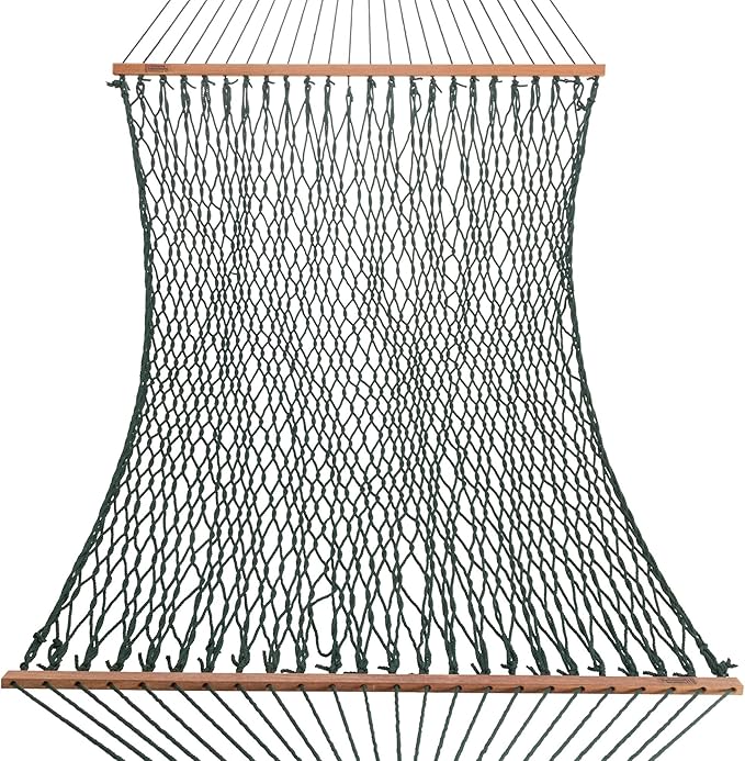 Hatteras Hammocks Deluxe Green DuraCord Rope Hammock – 13 ft. x 60 in. 2-Person 450 lb Capacity Cumaru Spreader Bar Zinc-Plated Hardware – Handcrafted in The USA