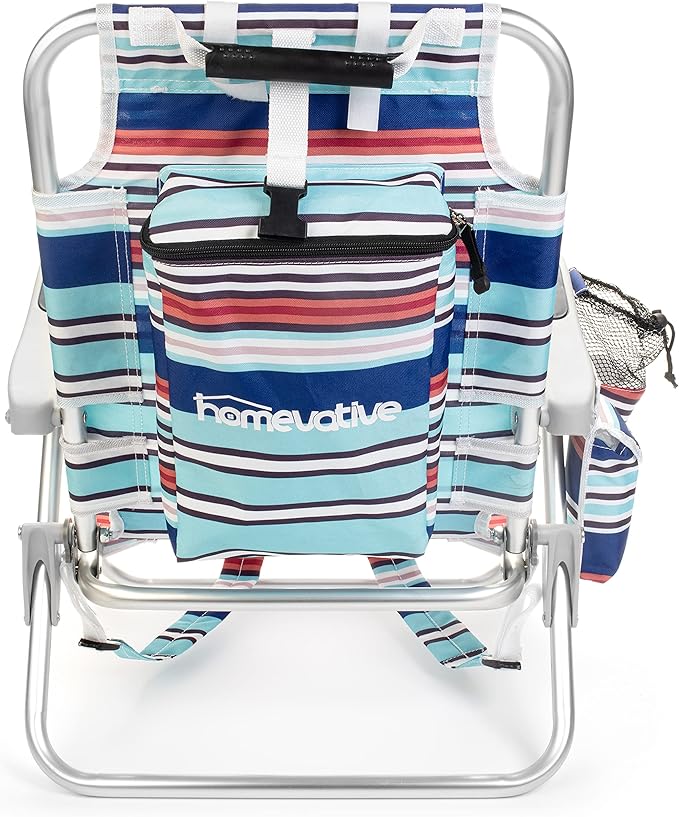 Homevative Kids Folding Backpack Beach Chair with 4 Positions Carry Handle Storage Pouch Cup Holder and Phone Holder Lightweight